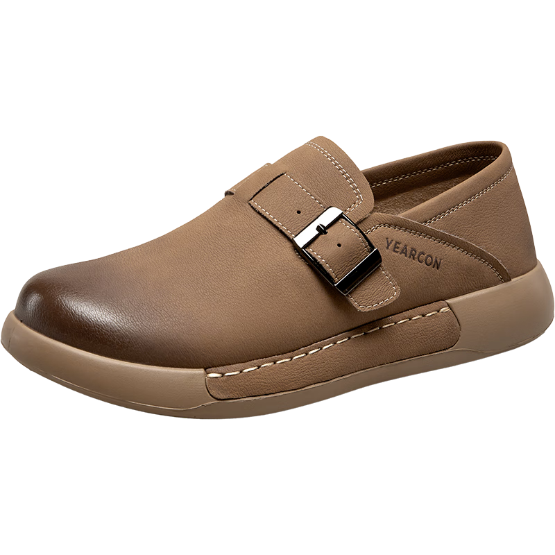 意尔康官方男鞋2026春季新款休闲皮鞋软底懒人一脚蹬舒适套脚运动勃肯鞋 黄色 41