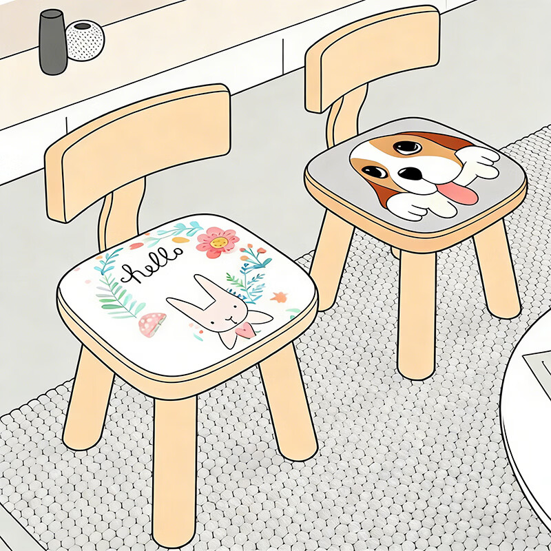 尔思家小凳子家用矮凳子儿童靠背椅加厚结实方凳实木小型板凳软包高级感 44cm高-藏青色-可拆洗设计