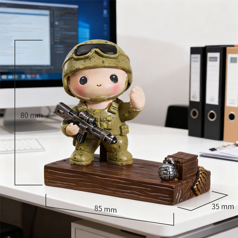 溥畔萌趣特种解放军士小大步兵退伍战友礼物小摆件手机支架工艺品玩意 可爱萌军旅士兵手机支架「守护」