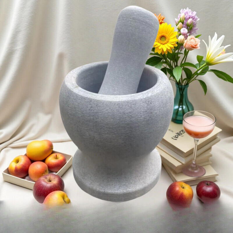 咏夏纯天然石头蒜臼子捣蒜器原石蒜泥器研磨钵擂钵石臼子家用蒜臼新款 纯磨砂原石一套（11cm左右）