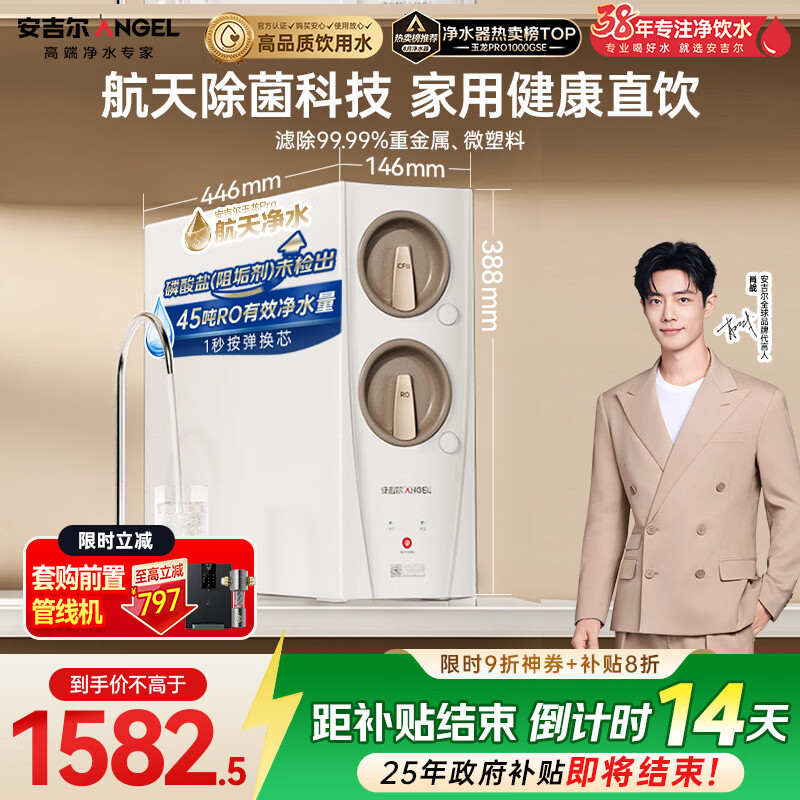 安吉尔家用净水器玉龙Pro1000GSE反渗透厨下直饮机5年长效RO膜母婴直饮净水机过滤器J3673-ROC120 b型