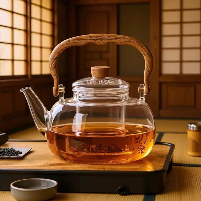咏夏新款玻璃煮茶器耐高温提梁壶家用办公大容量加热壶电陶炉专用茶具 透明提梁壶单壶（1000毫升）