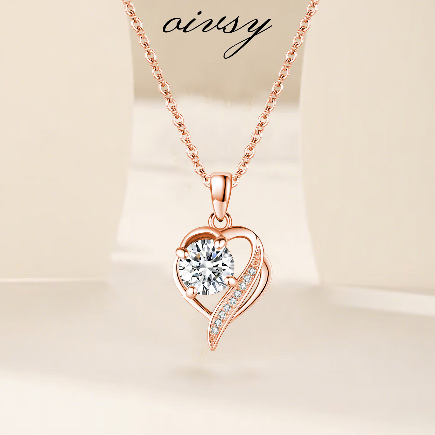 oivsy纯银项链真钻女款女士女生999足纯银轻奢小众吊坠女友生日礼物 三生有幸吊坠项链【白钻玫瑰金】 礼盒套装+质检证书【925纯银】