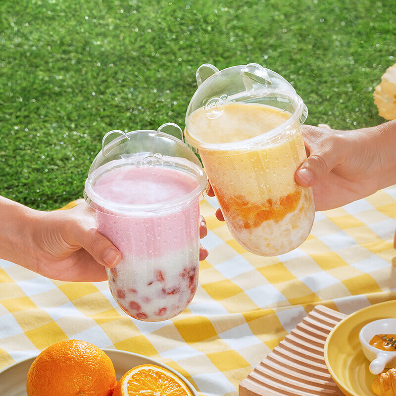 魔幻廚房【甄選】奶茶杯一次性飲料杯帶蓋帶吸管網(wǎng)紅杯果汁杯咖啡杯胖胖杯 500ml【熊貓杯】 20個