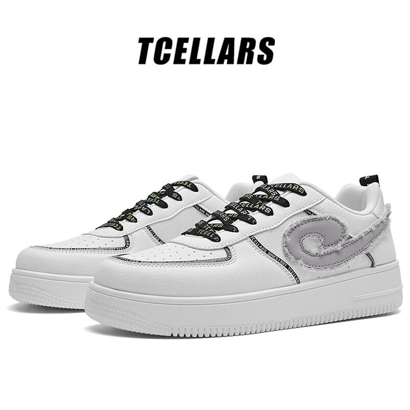 Tcellars板鞋男鞋2026春季新款荧光潮鞋低帮厚底增高运动休闲鞋子男款 影风白 39