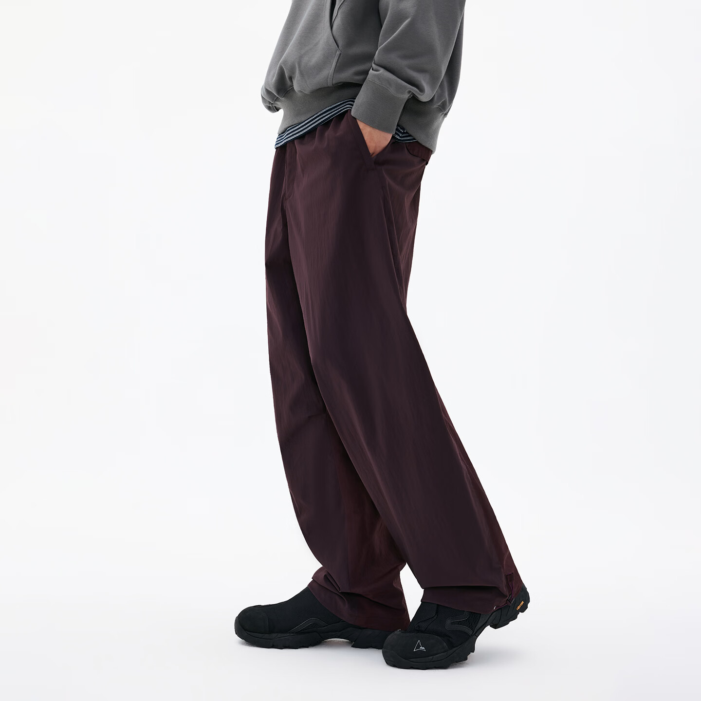 熊猫·本（ben.panda）休闲裤男简约撞色拼接抽绳直筒宽松长裤2026春季新款 酱紫色 L