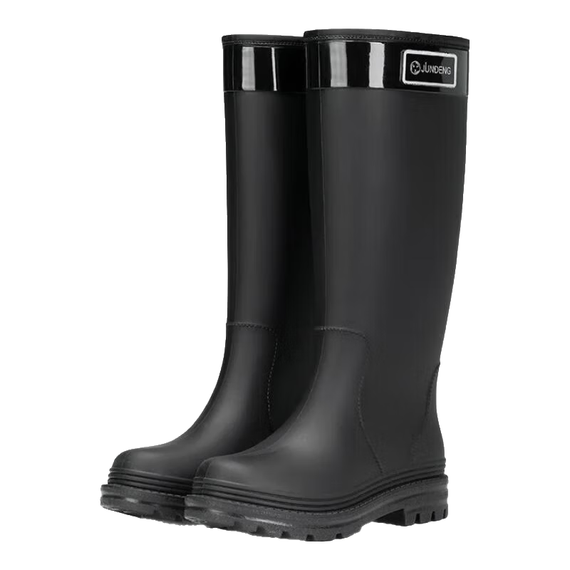 雨鞋女款成人高筒雨靴防滑水鞋长筒防水防臭加绒水靴 黑色 M （37-38） 24CM