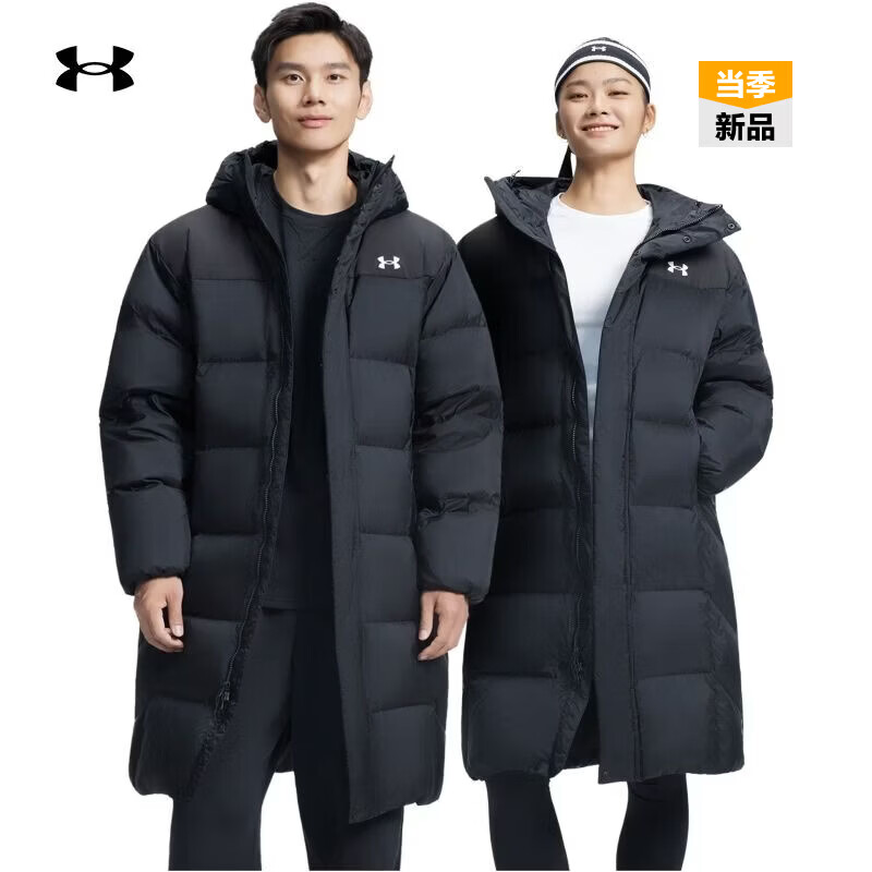 UNDER ARMOUR安德玛Select男女情侣运动休闲长款羽绒服6012867 黑色001 XL