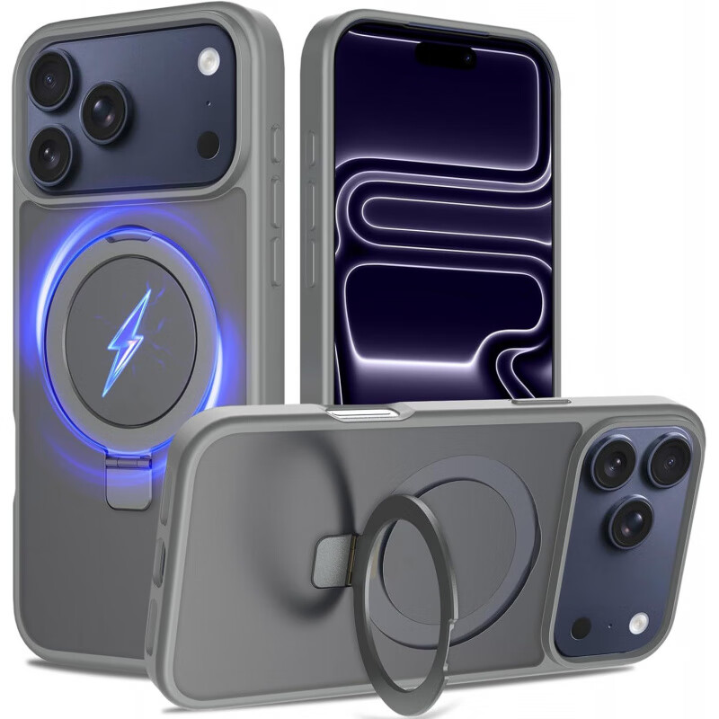 HKEN适用iPhone17ProMax磁吸支架手机壳苹果16支点磨砂肤感保护套15硬壳防摔保护套 浅粉色 iPhone12/12Pro