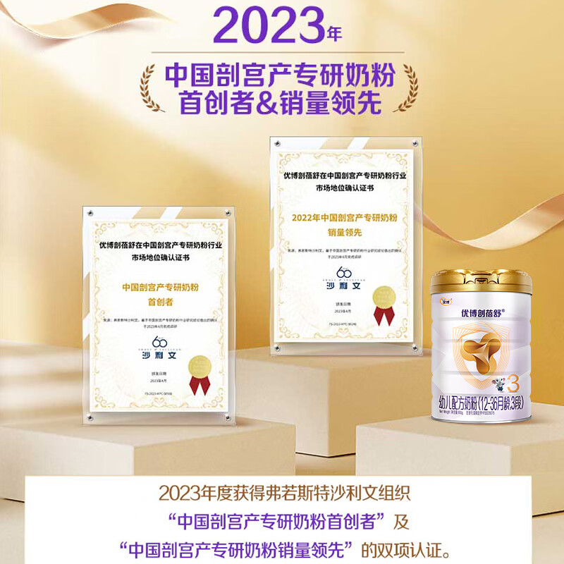 优博剖蓓舒法版剖宫产幼儿配方奶粉12-36月3段900克法国原装进口 3段900g *6罐 (25.5月产)