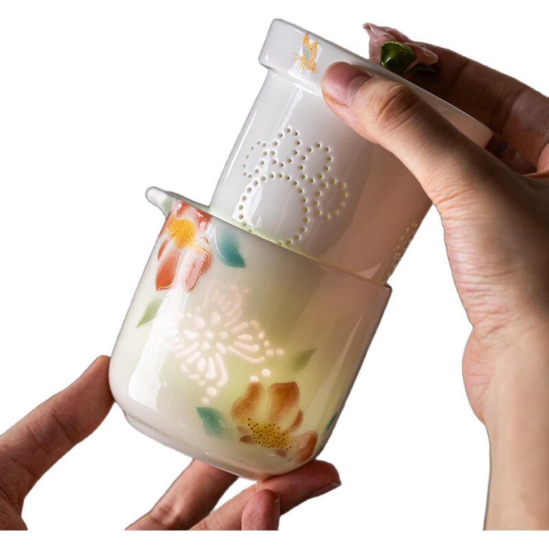 瓷牌茗茶具羊脂玉玲瓏快客杯便捷戶外旅行茶具套裝高端陶瓷一壺三杯 羊脂玉瓷藍(lán)顏玲瓏旅行快客杯