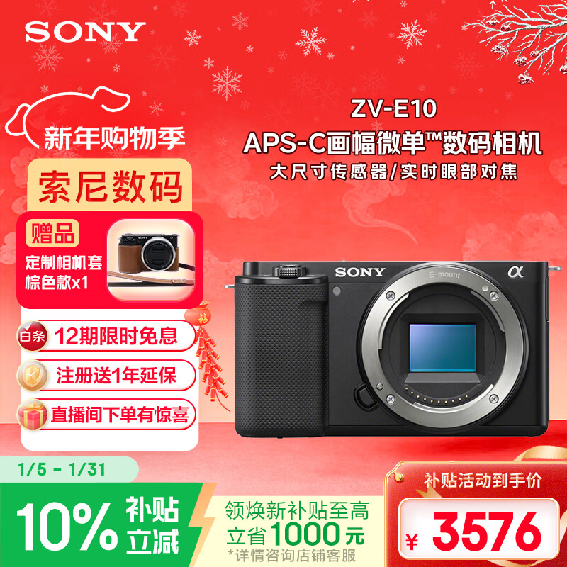 索尼（SONY）ZV-E10 半画幅微单相机 单机身  美肤拍照 颜值机身 精准对焦 VLOG APS-C画幅 黑色