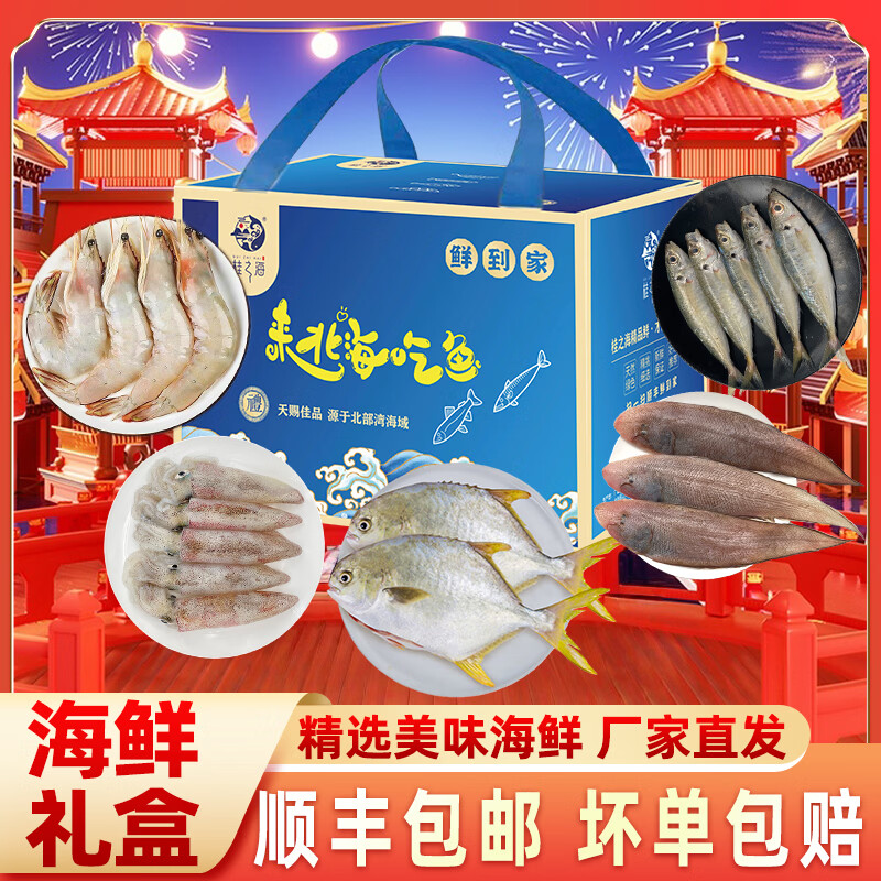 桂之海 桂海鲜大虾鱿鱼海鲜大礼包北海过年送礼春节送亲戚送长辈团购礼盒装 250g(净重) 每包 6包海鲜+礼盒装