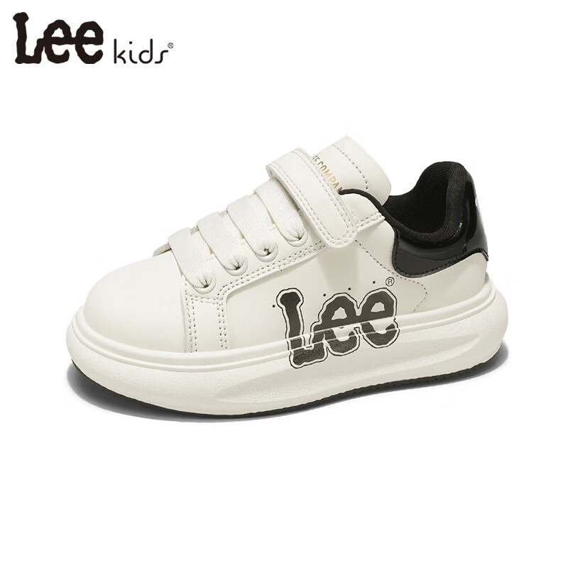 Lee童鞋春季新款儿童休闲运动鞋百搭跑步鞋女童小白板鞋男大童 米黑 32 【建议脚长192mm】