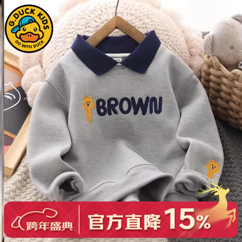 G.duckС��Ѽ��ͯ��������2025�ﶬ�¿��ͯ����polo��Ůͯ�Ӻ�ů��� ��ɫ-���޿� 130 cm 45.4Ԫ