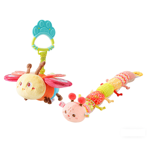jollybaby昆蟲飛飛寶寶推車安撫掛件嬰兒玩具翅膀振動能發(fā)聲可啃咬嬰兒床鈴 寶寶安撫2件套（蝴蝶+毛毛蟲安撫玩偶）