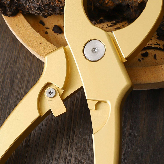 茶钳铝合金功夫茶具开茶钳子普洱茶开茶饼茶砖开口器自动回弹撬茶 新款金黄色茶钳【礼盒装】 金黄色