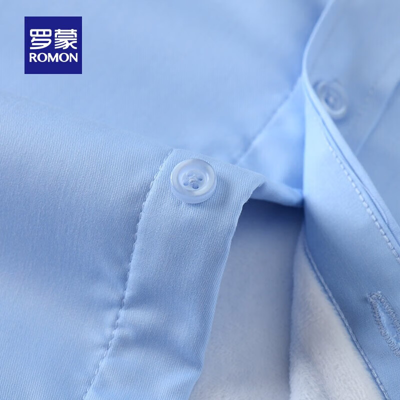 罗蒙保暖衬衫男2025秋季新款中青年商务休闲加绒加厚长袖男士衬衣 蓝色 42