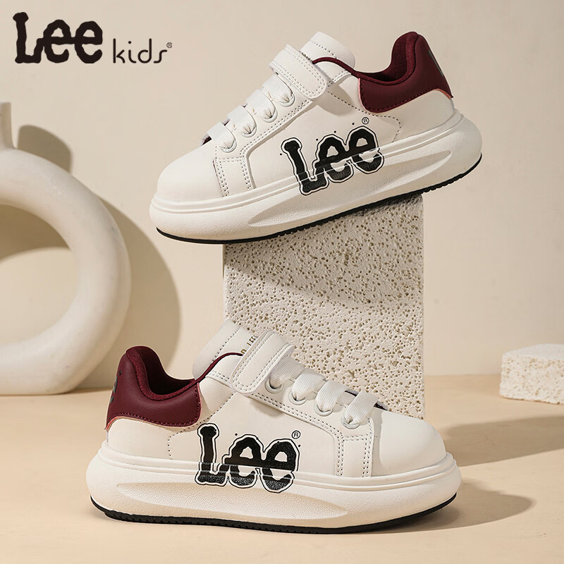 Lee童鞋春季新款儿童跑步鞋女童百搭休闲运动鞋小白板鞋男大童 米红 35 【建议脚长210mm】