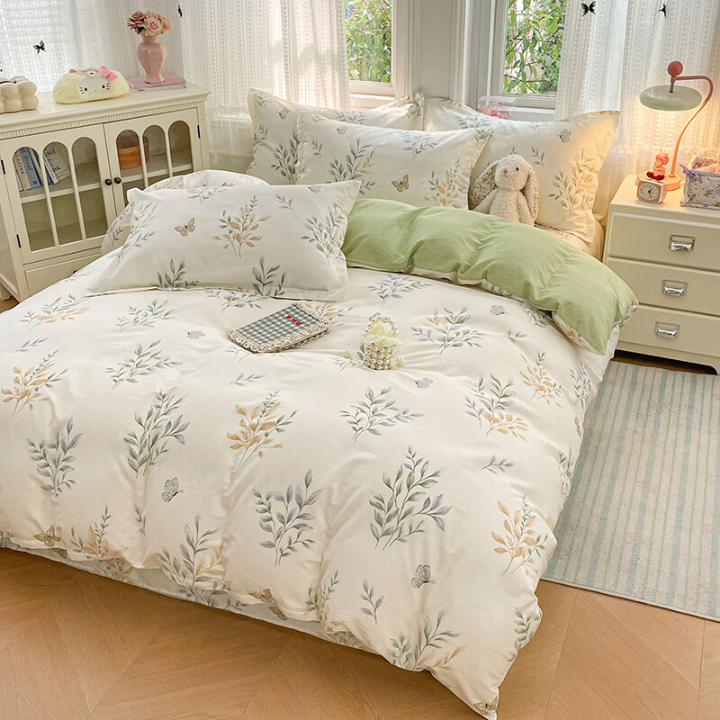 水星系列家纺家纺四件套纯棉儿童卡通床单被套三件套加厚床笠款床上用品四件套 香草之恋 1.8 床单款 四件套-被套180*200