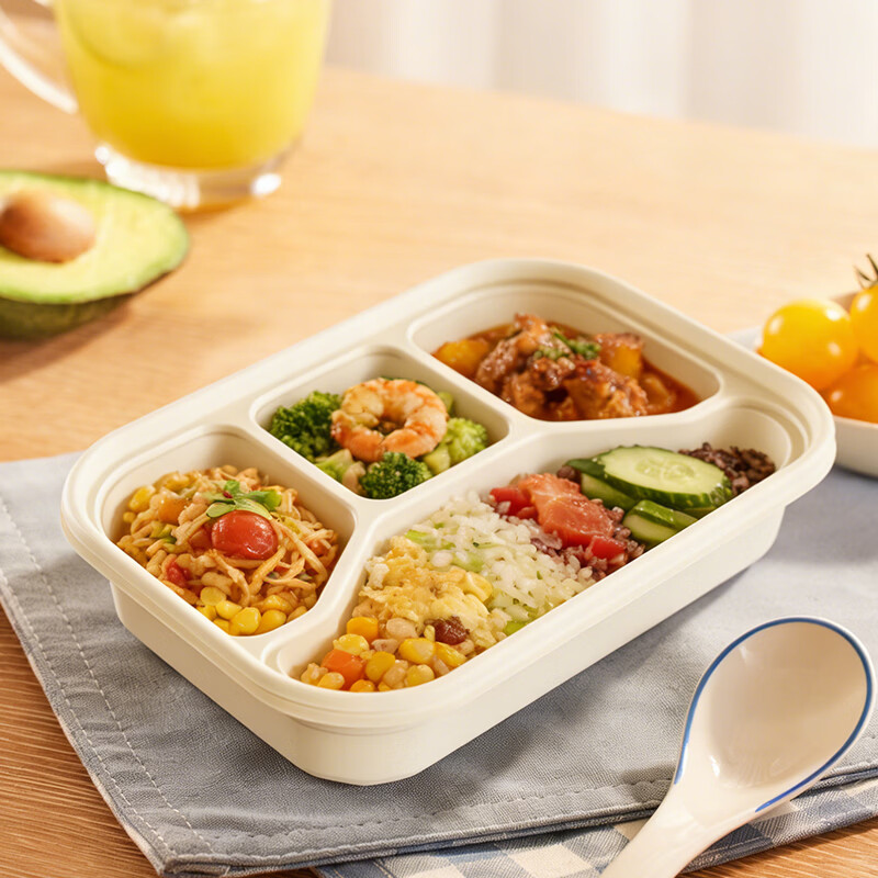 稷王谷一次性饭盒可降解1100ml四格02玉米淀粉外卖打包盒餐盒带盖 四格02-50套