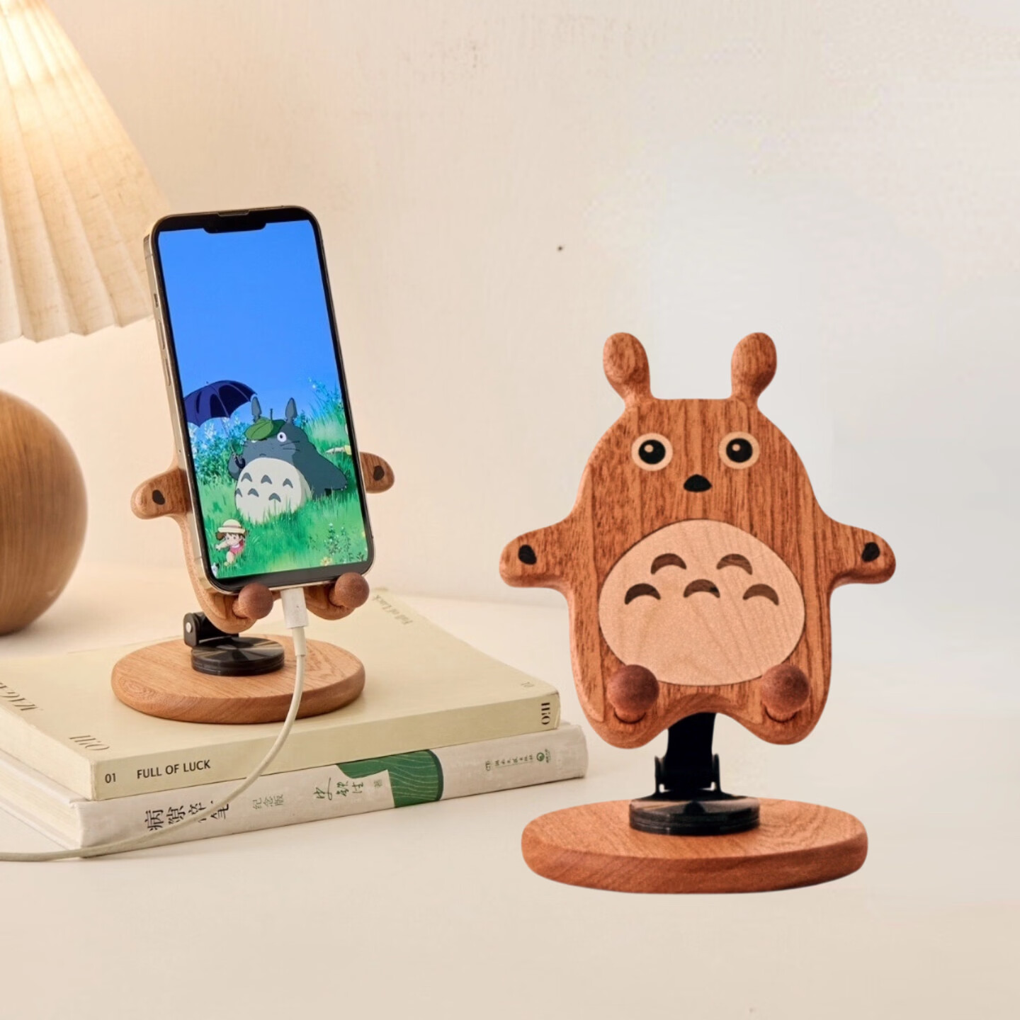 龙猫平板手机支架桌面新款高端可爱360旋转升降懒人床头平板支架 原木龙猫平板手机通用支架（风扇