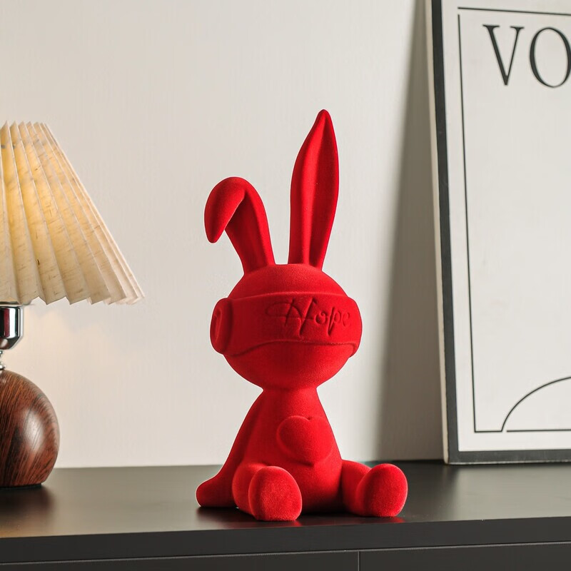 OYKTN情绪稳定坐姿兔子摆件客厅轻奢高档电视柜酒柜装饰品乔迁新居礼物 【礼盒装】希望之兔-植绒工艺-绯红色