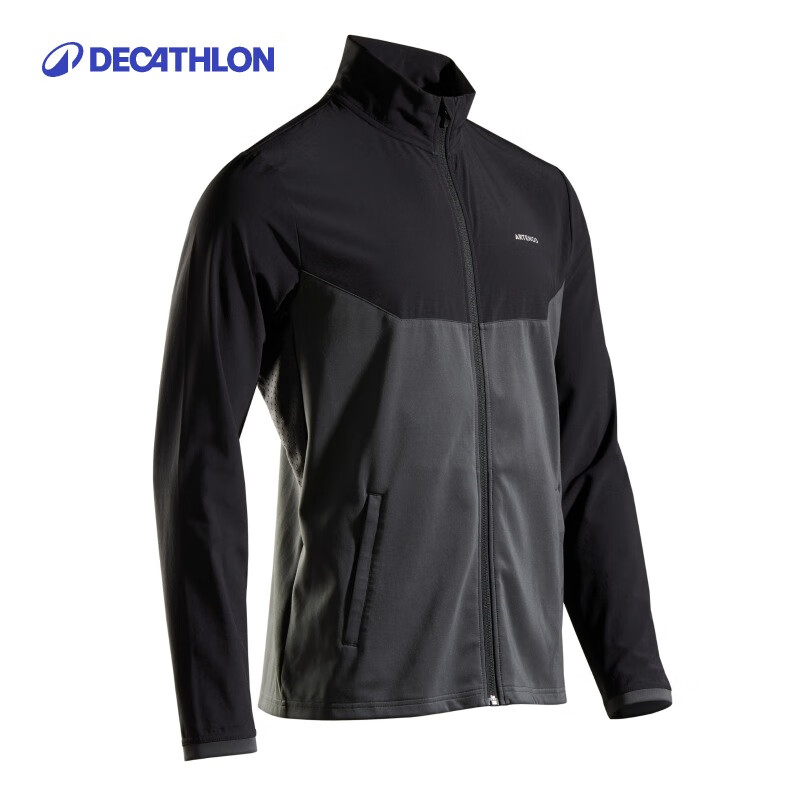 迪卡侬运动男士夹克跑步健身长袖立领卫衣保暖透气外套-黑灰色L-2714804