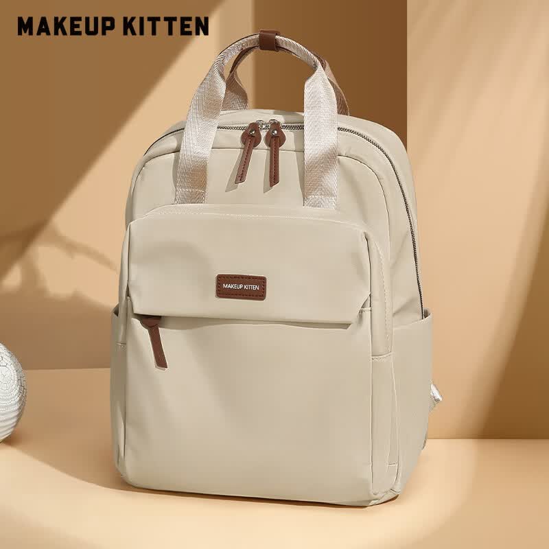 MAKEUP KITTEN双肩包女2026单肩背包旅行电脑包学生书包生日节日生日礼物送女友 S5117-卡其色双肩款