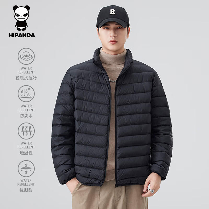 HIPANDA你好熊猫羽绒服男2025新款冬季男士厚款修身短款休闲立领外套男款 黑色 M