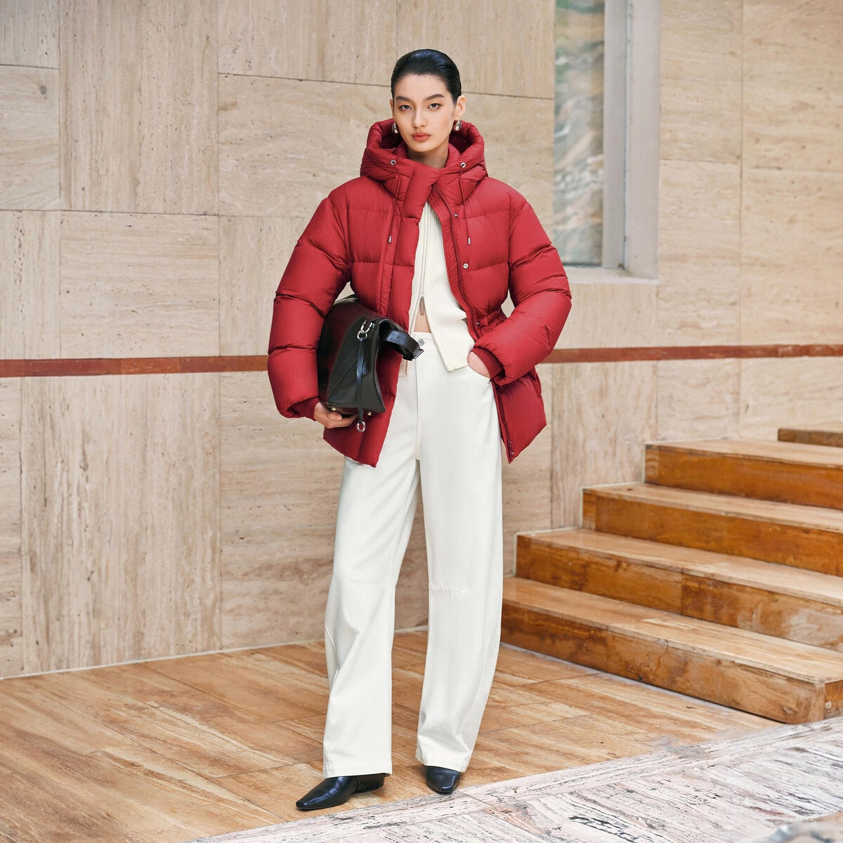 太平鸟女装轻羽绒合集反季清仓白鸭绒羽绒服简约时尚短款中长款 收腰羽绒服红色 L