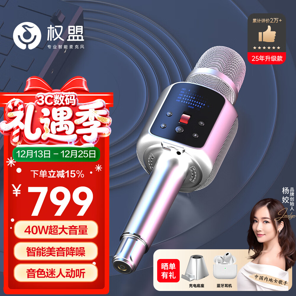 权盟K歌麦克风 话筒音响一体自带声卡麦克风家庭ktv音响套装 无线家用户外唱歌直播录歌卡拉OK 【性价比推荐】标准版无U段     40W超大音量