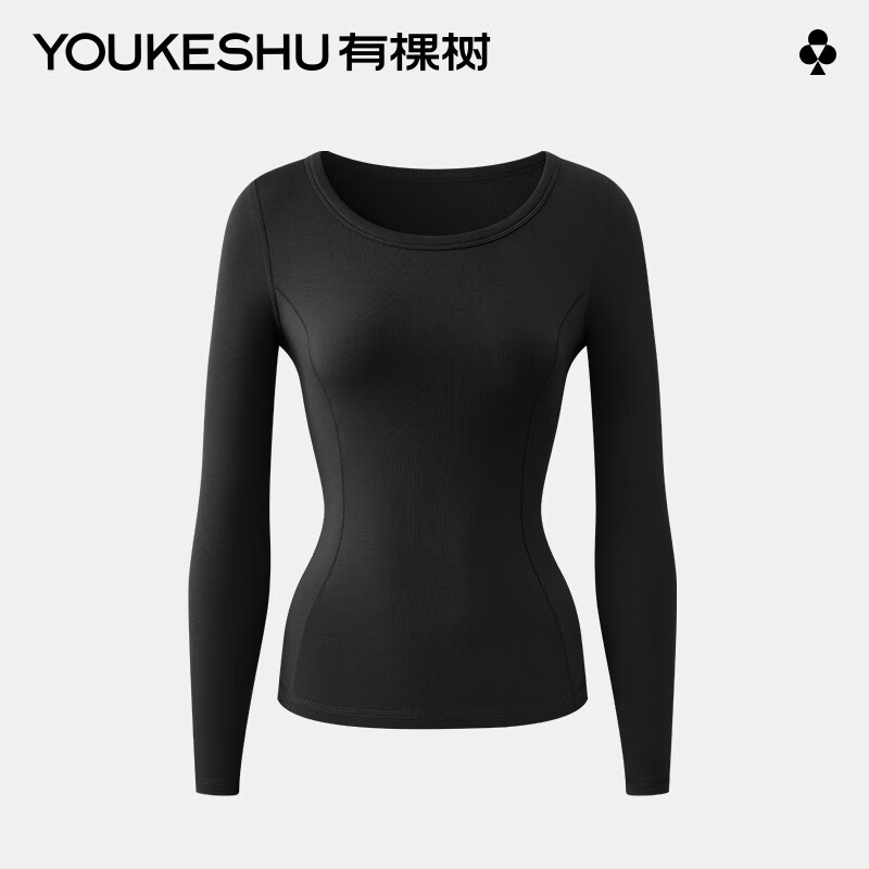 有棵树【任选2件起购】女士保暖上衣女肌底衣秋衣打底衫内搭显瘦秋冬季 【锁温防湿冷】黑色 L