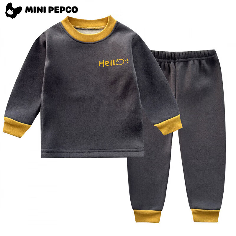 小猪班纳(PEPCO)新款儿童保暖套装男童加绒加厚秋衣秋裤冬季女童睡衣家居服两件套 KS酷森保暖套装-紫色 90 (建议身高75-85cm)