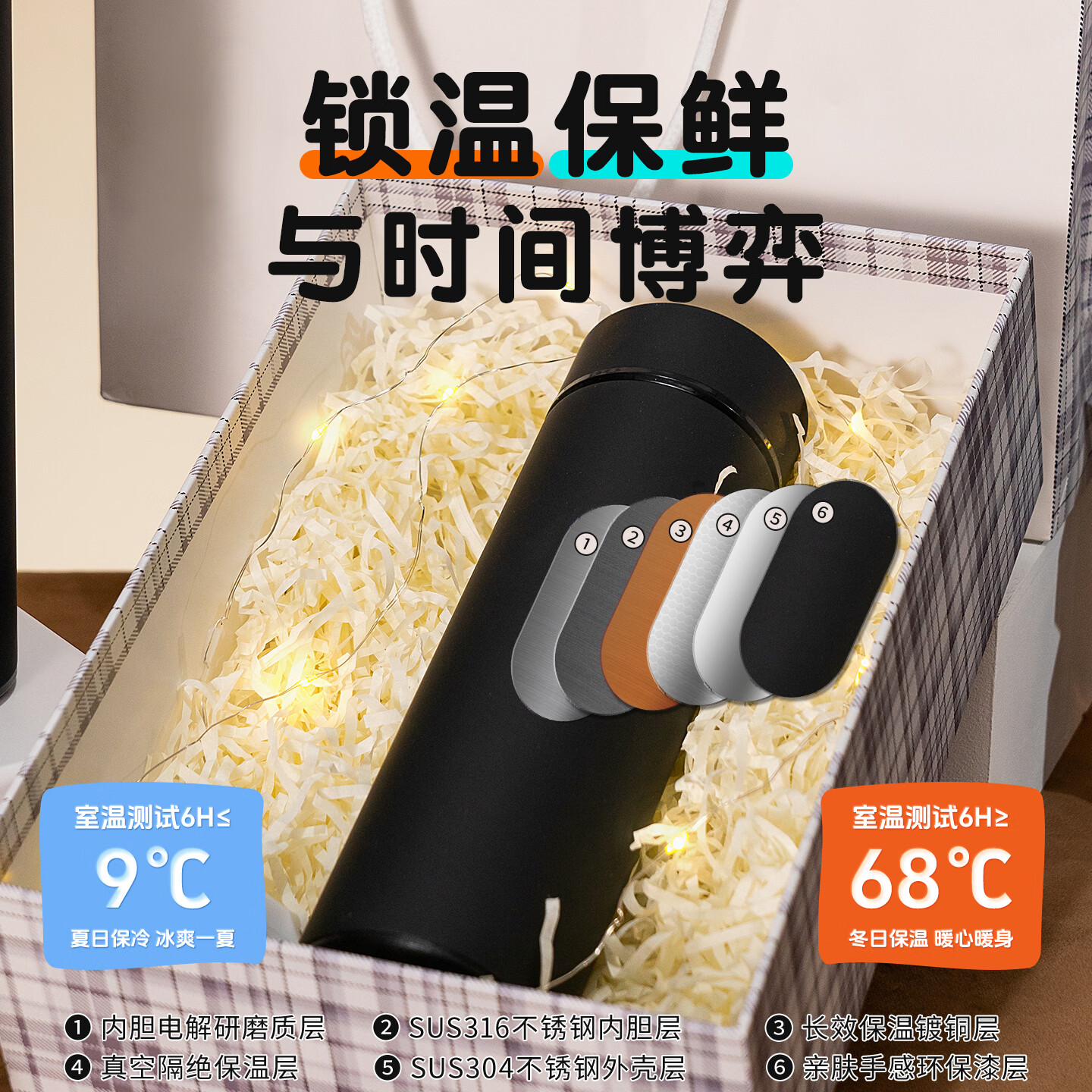 迪乐贝尔316不锈钢保温杯定制logo图案刻字高端送客户男士礼盒年会礼品 单个礼盒装【免费刻字】黑色