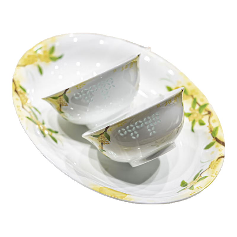 富玉景德鎮(zhèn)陶瓷餐具套裝2025新款家用中式玲瓏碗碟高顏值喬遷新居 金桂浮光 36頭