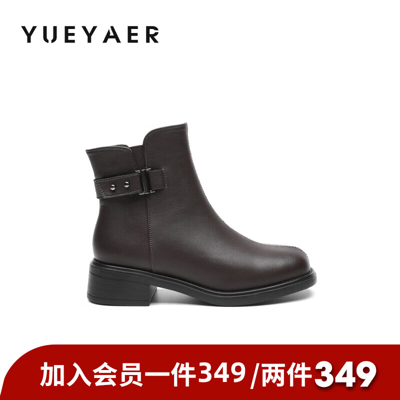 月芽儿猫跟短靴女2025年秋季季新款气质通勤扣带踝靴时装靴短筒靴 绒里黑色01T 34