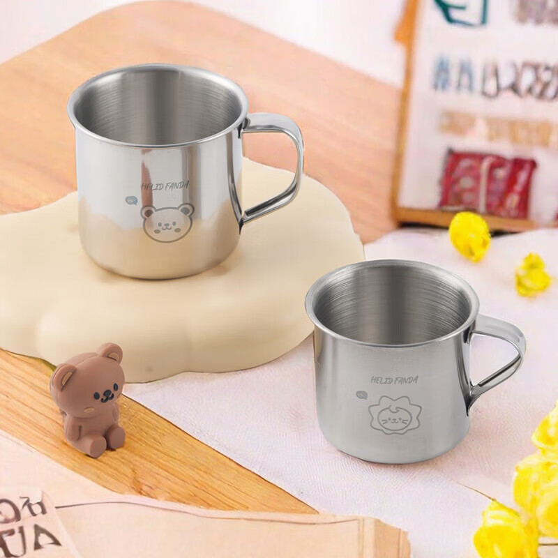 沃德百惠【甄选厂家】幼儿儿童水杯宝宝专用牛奶杯不锈钢迷你口杯敞口杯卡 兜兜熊 1个 50ml