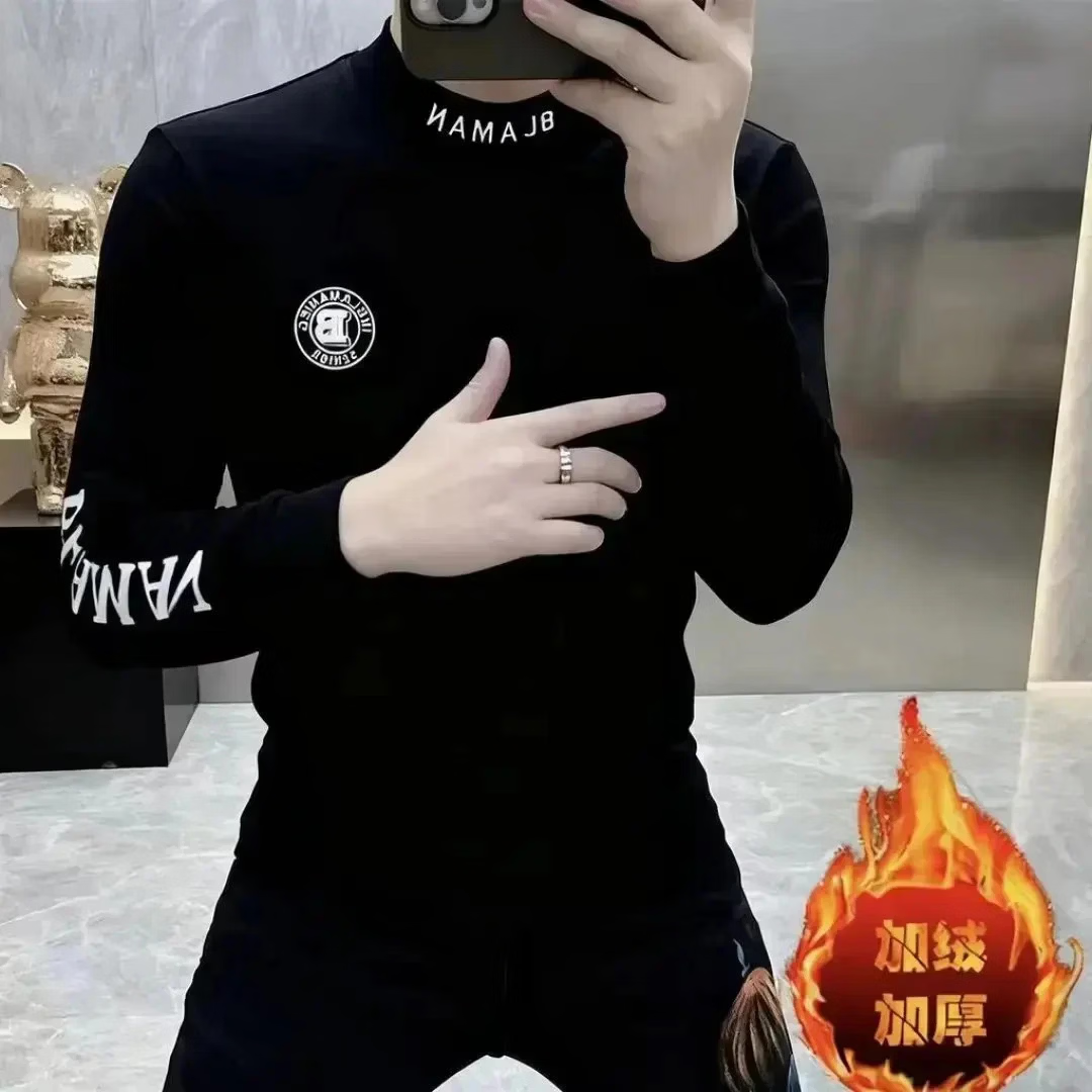 冬季卫高级感长袖加绒半高领保暖CLp男通勤半高领卫衣jd 黑色【加绒】 L （建议120-135斤）