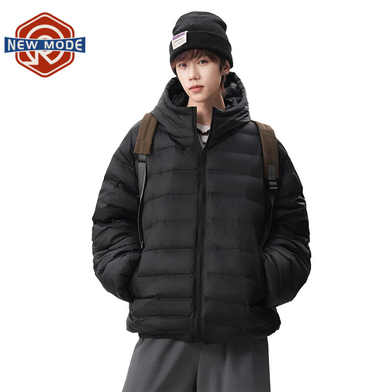 NEW OR MODE90白鸭绒连帽排骨羽绒服男士冬季新款防寒保暖宽松运动登山滑雪服 黑色 XL 【建议125-145斤】