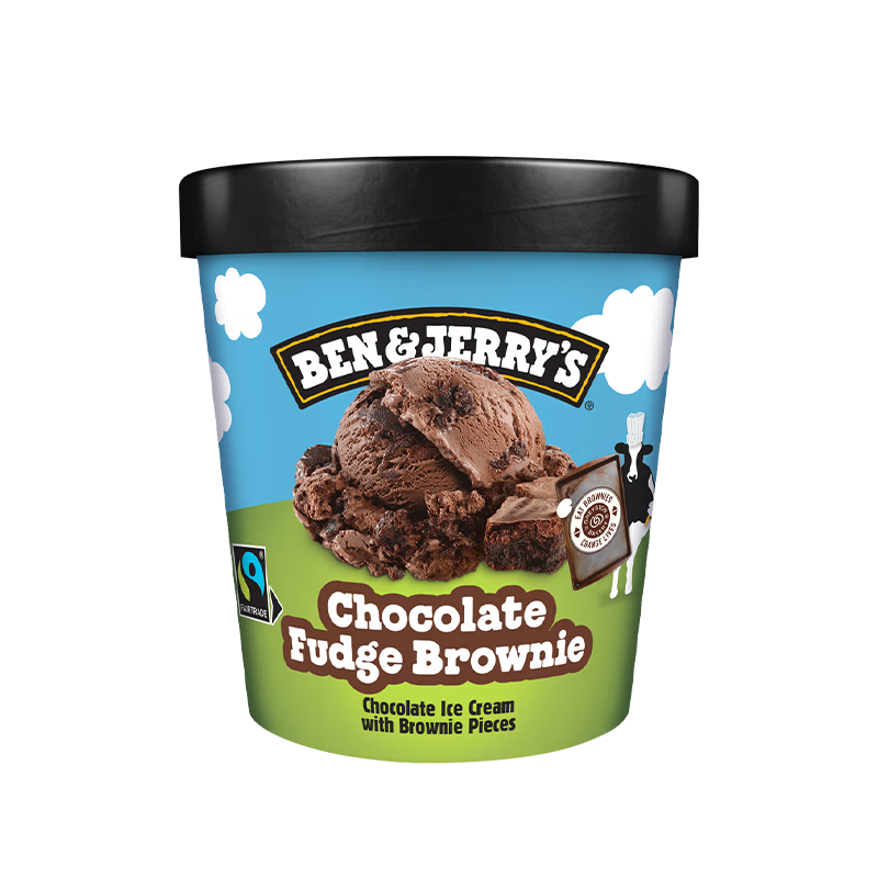 BEN & JERRY'S【英国】本杰瑞冰淇淋 巧克力布朗尼大桶冰激凌465ml 家庭装 雪糕