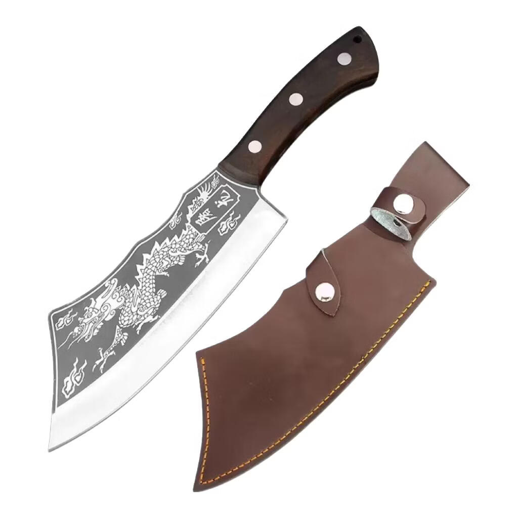 巧的家用斩骨刀加厚家用砍剁骨刀超快锻打厨房刀具户外柴刀屠龙刀网红 屠龙砍剁切刀（带皮套）