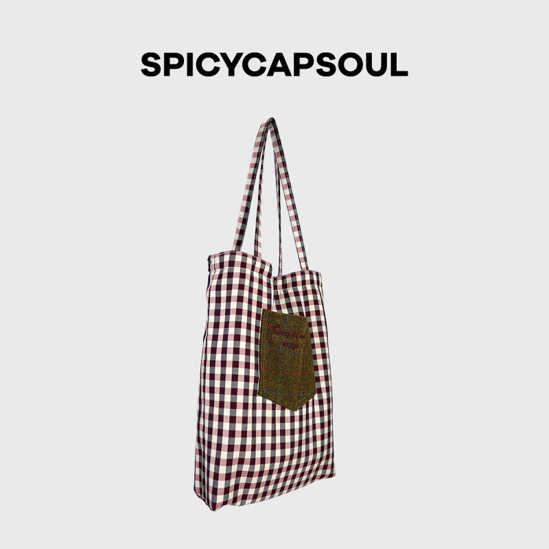 SPICYCAPSOUL【费尔岛】池金物原创双面羊毛呢子格纹单肩布袋托特包 【费尔岛】