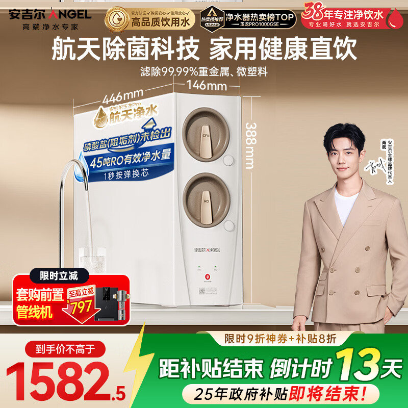 安吉尔家用净水器玉龙Pro1000GSE反渗透厨下直饮机5年长效RO膜母婴直饮净水机过滤器J3673-ROC120 b型