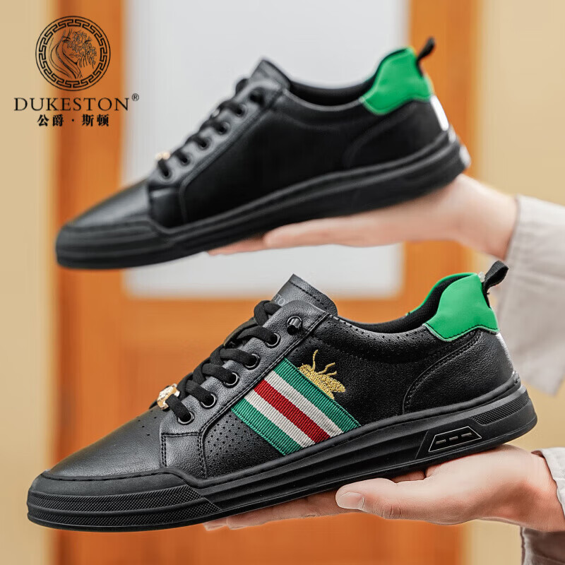 公爵斯顿 DUKESTON轻奢男鞋休闲板鞋鞋面透气孔设计简约时尚轻便百搭网面复古 米色 40 标准皮鞋尺码