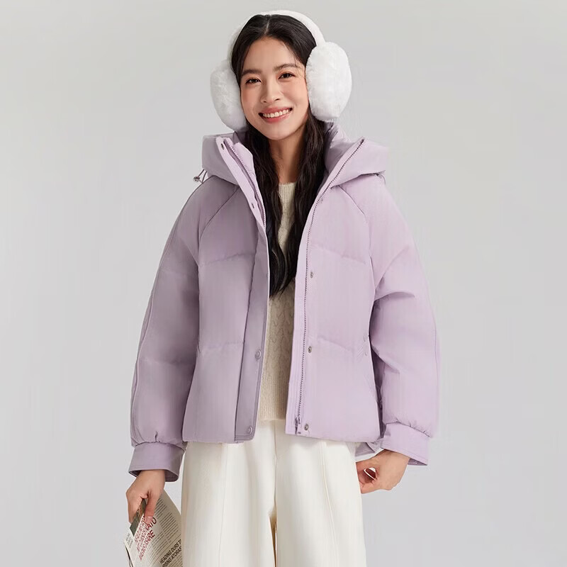 【京东直采】轻潮锁温短款羽绒服女潮流休闲风韩版款小个子 米色 S (160) 80-110斤