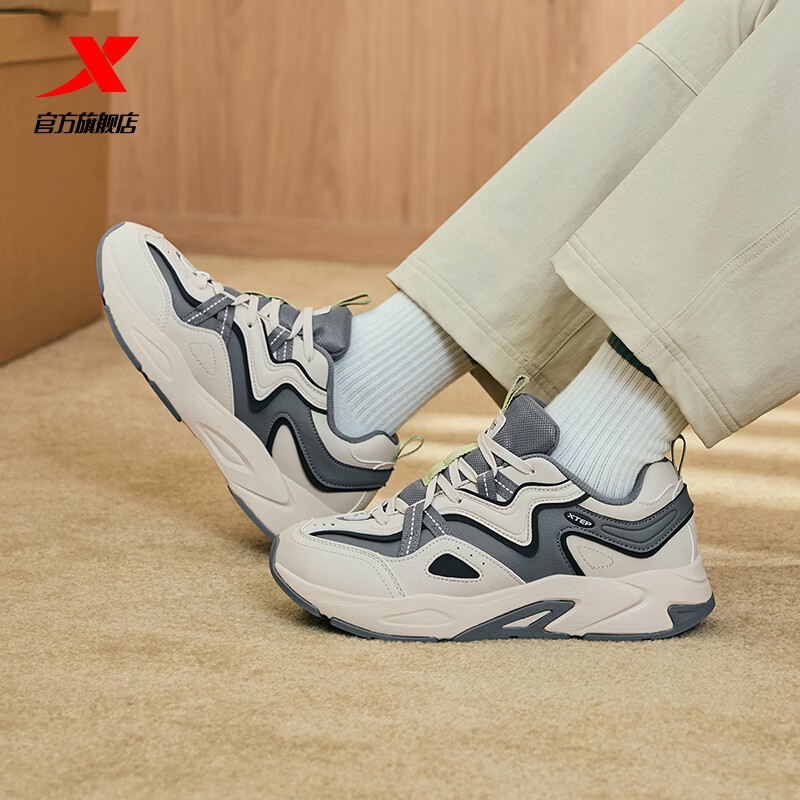 特步赤壁3.0休闲鞋男鞋秋冬厚底老爹鞋女运动鞋门店同款976419320007 香皮灰/烟灰色/煤黑【男款革面】 42