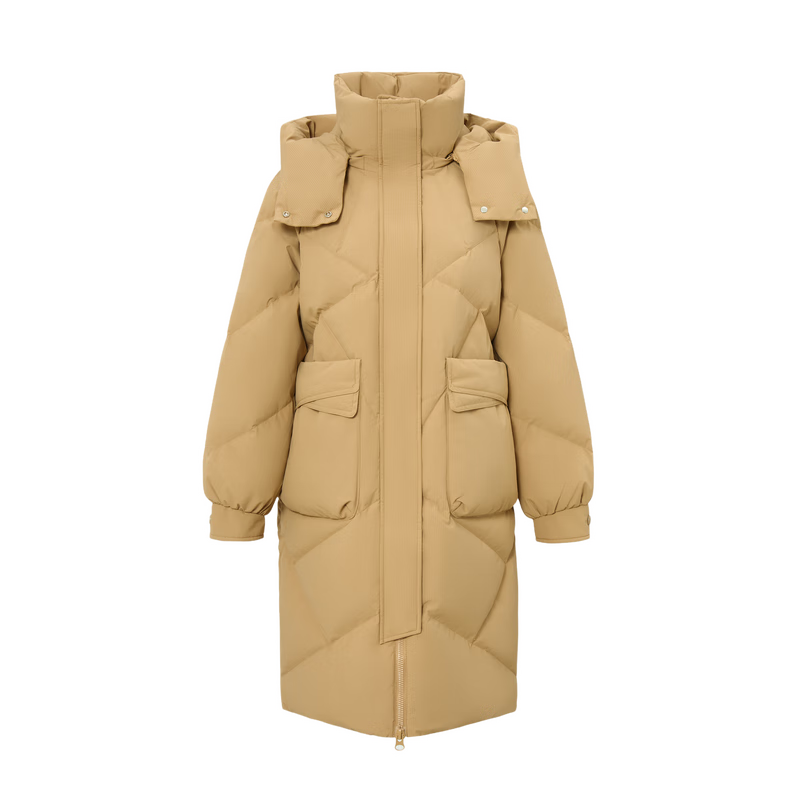 雪中飞2025冬新款女士中长款羽绒服百搭时尚休闲气质大口袋保暖舒适 姜黄色|3045 M /160/84A