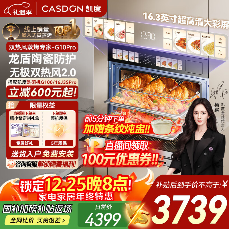 凯度（CASDON）【杨幂力荐 | 热销爆款】双热风嵌入式蒸烤箱一体机 蒸烤炸炖4合1家用大容量 16.3英寸彩屏 G10Pro 【56L热销款】G10Pro（适合3-5人家庭）