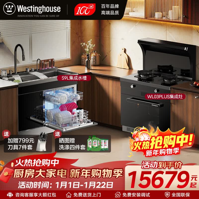 西屋集成水槽洗碗机超声波果蔬清洗家用双层上下分层洗嵌入式碗柜14套洗碗机一体机 JCX-S9L 【五折套购】WL03集成灶+S9L-1000 可选左右洗碗机